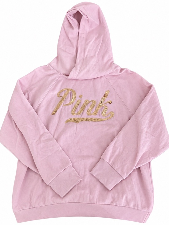 PINK Victoria's Secret Tops - PINK Victoria's Secret Pink Hooded Sweatshirt with Gold Sequin Logo